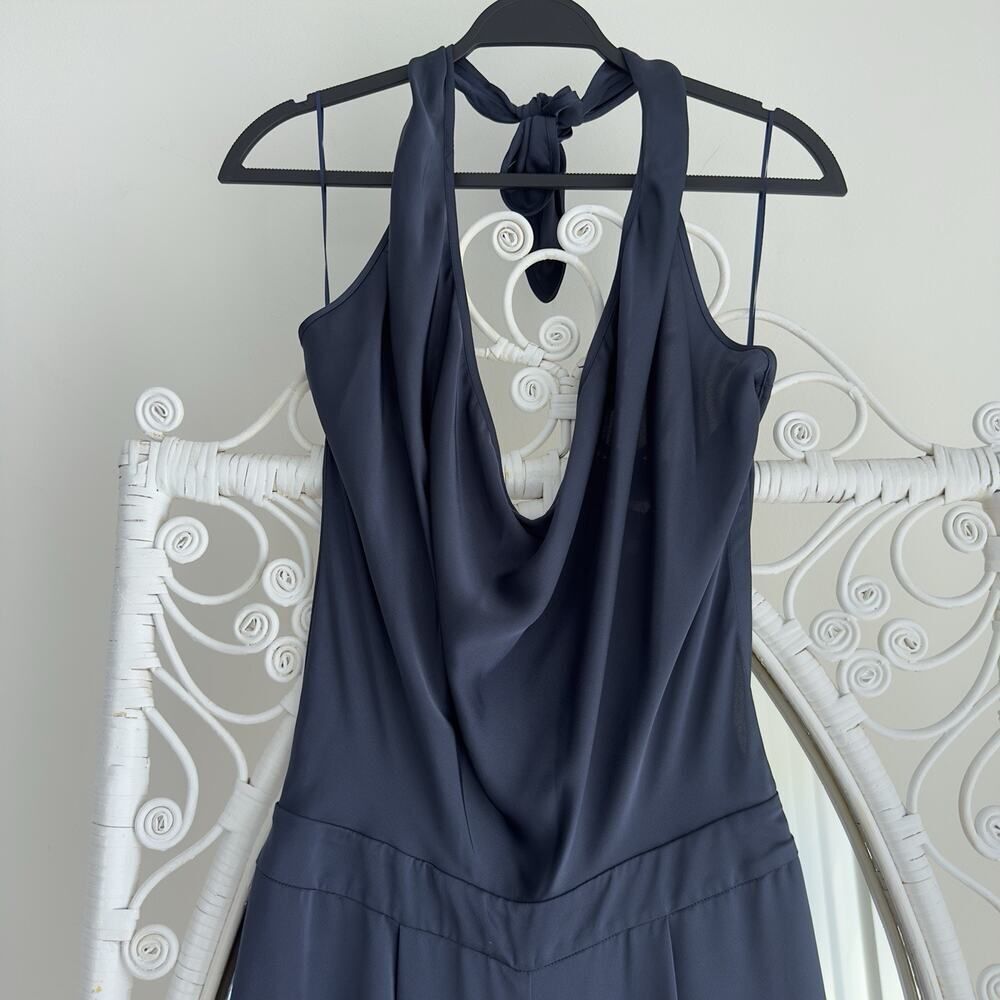 Ramy Brook Jumpsuit Womens 6 Navy Satin Halter Harriet Wide Leg Evening Career - Picture 3 of 13